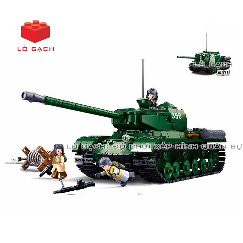 Bộ xếp hình 2 trong 1 - Xe tăng IS-2 - Pháo tự hành ISU-152 Liên Xô Chiến tranh thế giới 2 WW2 845 chi tiết