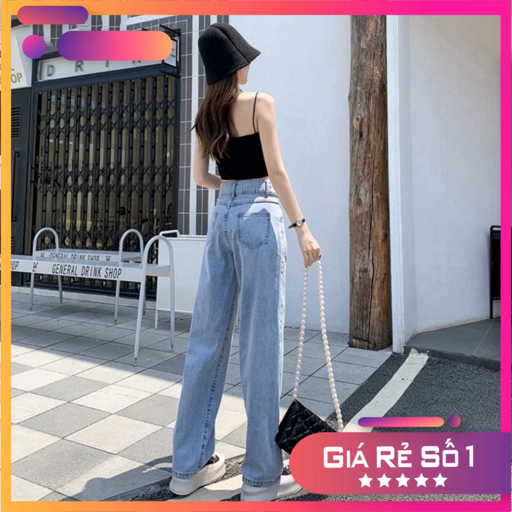 Quần jean nữ ống rộng lưng cao Baggy247, Quần bò nữ cạp cao màu Xanh và Khói dáng suông, kiểu baggy ống đứng chất đẹp