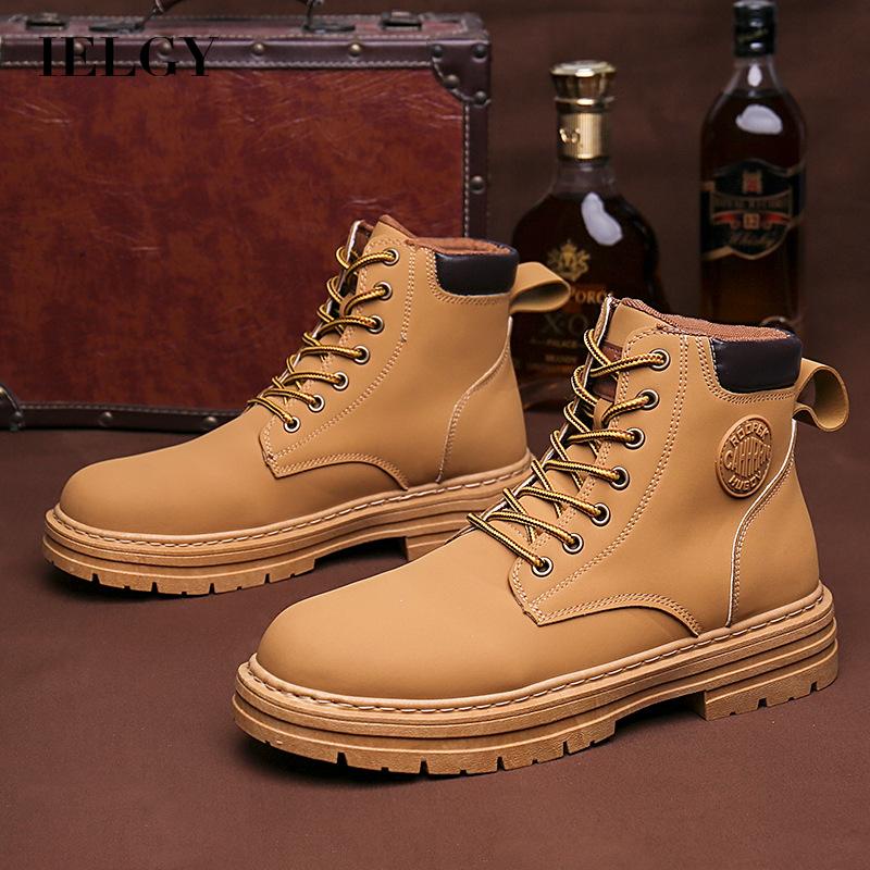 Giày boots martin Mũi Tròn Màu Nâu Phong Cách Thời Trang Anh Quốc Cho Nam Giới