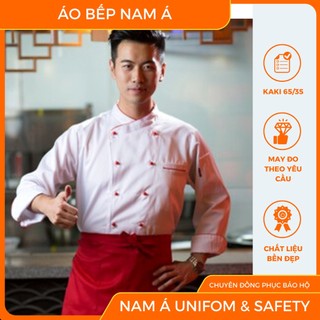 Áo đầu bếp cao cấp Nam Á - Áo bếp trắng viền đỏ