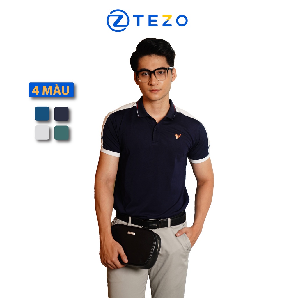 Áo polo nam Tezo hoạ tiết hình con sóc phối màu ngang vai năng động thể thao 22APCT022