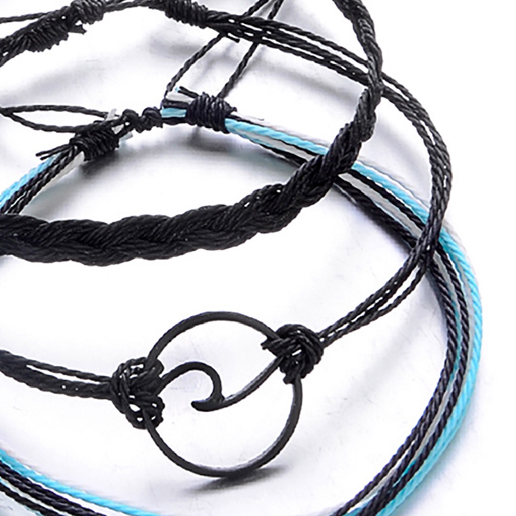 Set 3 vòng tay bện dây nhiều lớp phong cách boho cho nữ