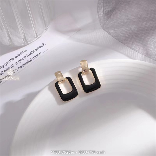 Bông tai nữ chuôi bạc 925 Eleanor Accessories phụ kiện trang sức phong cách Hàn Quốc hình chữ nhật nhiều màu sắc