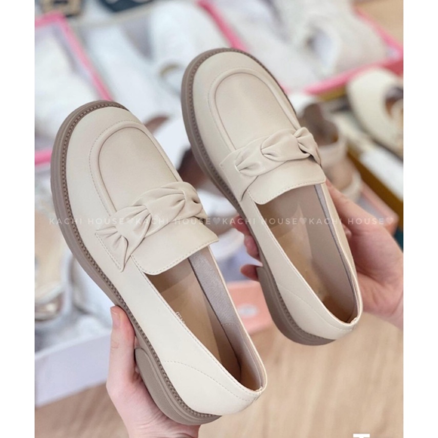 Giày moca loafer lười nữ đế kép chất da mềm đi bao êm, hàng quảng châu cao cấp có 2 màu đen và kem