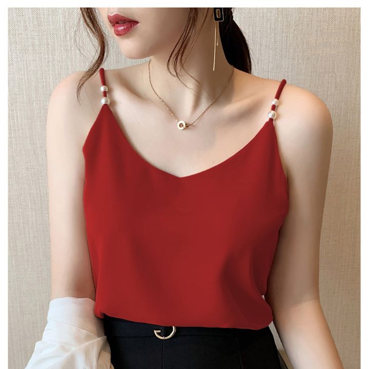 Áo hai dây nữ lụa satin xinh xắn, Áo 2 dây mặc vest/blazer