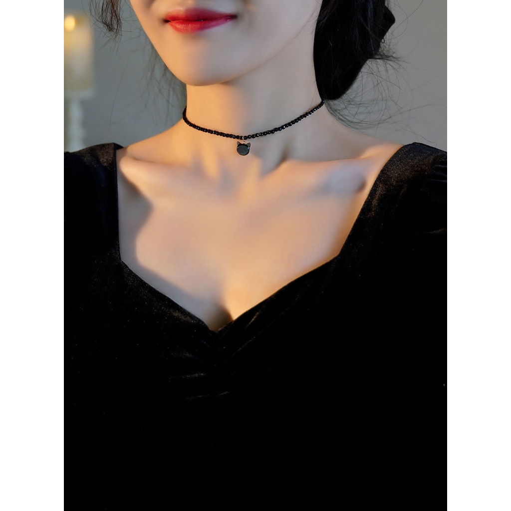 Vòng Cổ Choker Hình Mèo Trắng Đen Siêu Lấp Lánh Dễ Thương