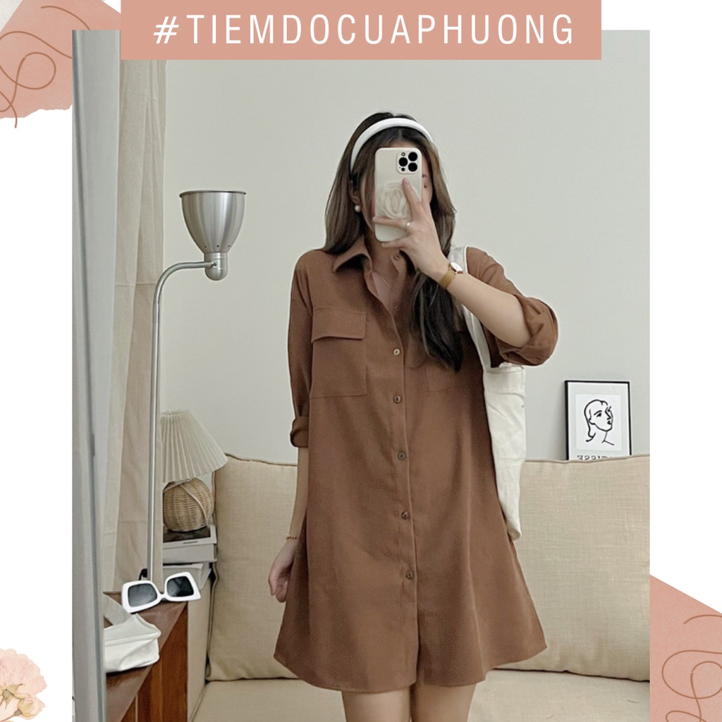 Váy đầm sơ mi dài tay chất nhung tăm dày dặn dáng rộng