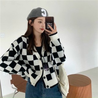 Áo Cardigan len kẻ croptop (ảnh thật)