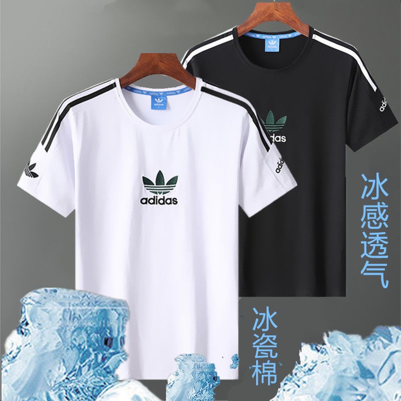 Áo Thun Cotton Ngắn Tay Cổ Tròn Thêu Ba Sọc Và Logo adidas Thời Trang Mùa Hè Cho Nam