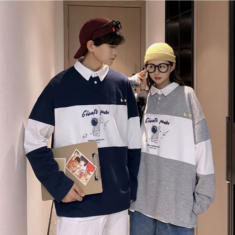 Áo dài tay thu đông in hình NASA - Áo  polo sweater unisex fom rộng chất vải Cotton, phong cách Ulzzang - Maylinh Shop