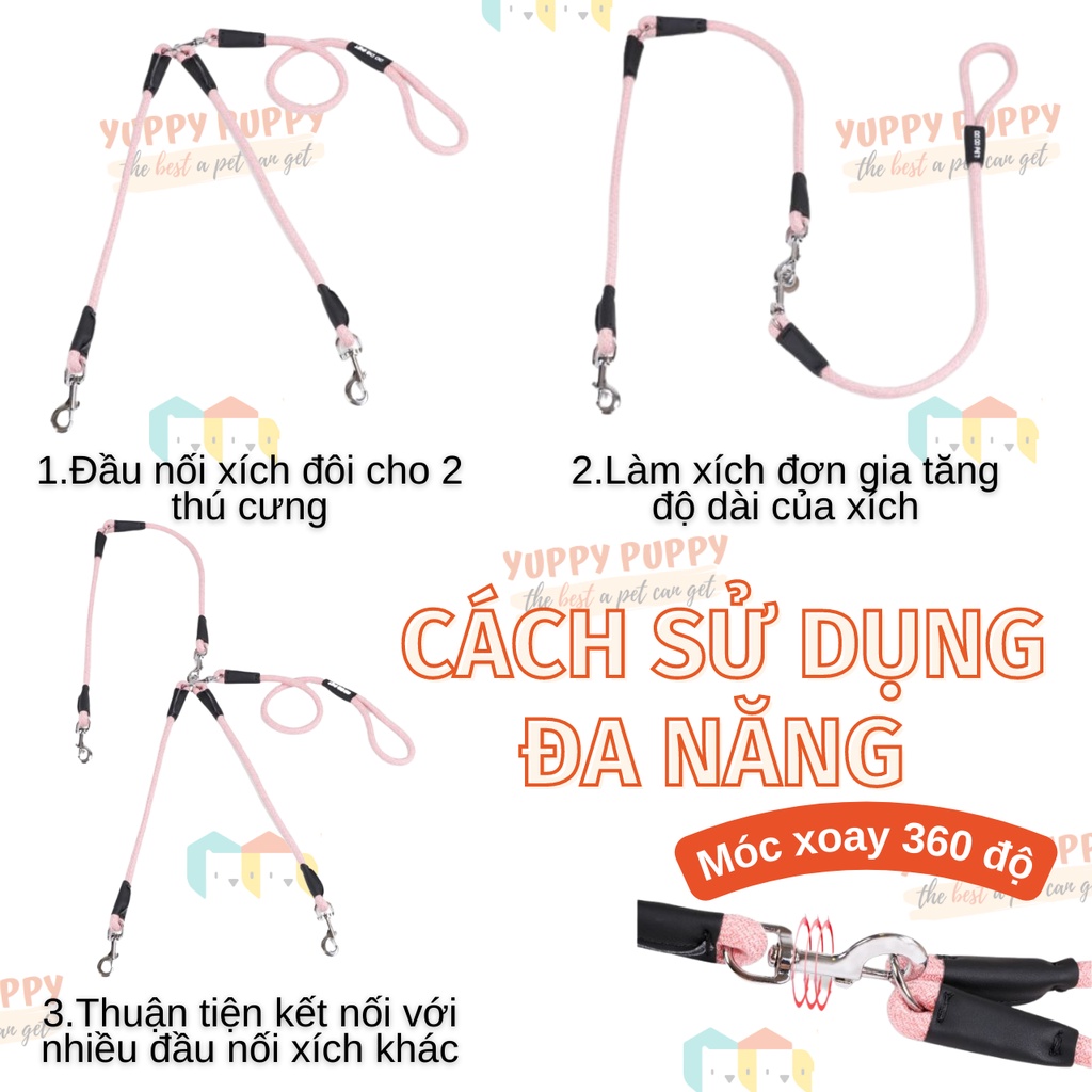 Dây xích vải &amp; Dây xích đôi thông minh cao cấp cho chó mèo / Thú cưng hãng Dodopet , Tuff hound