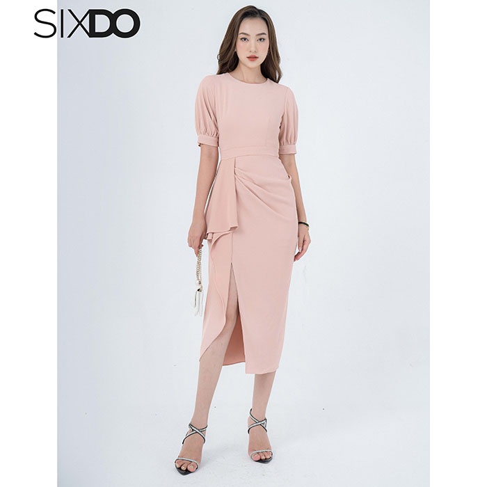 Đầm lụa xẻ vạt nhúm eo SIXDO