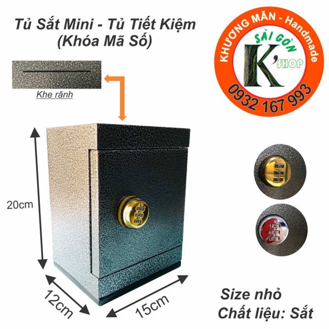Tủ Sắt Mini - Tủ Tiết Kiệm KHÓA MÃ SỐ (Màu Đen Bông Bạc SIZE NHỎ) _ Màu ổ khóa ngẫu nhiên