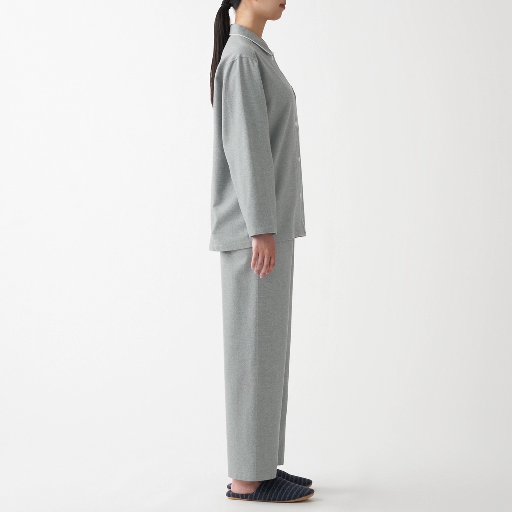 Muji Bộ Pyjama Nữ Không Đường May Sườn Vải Flannel