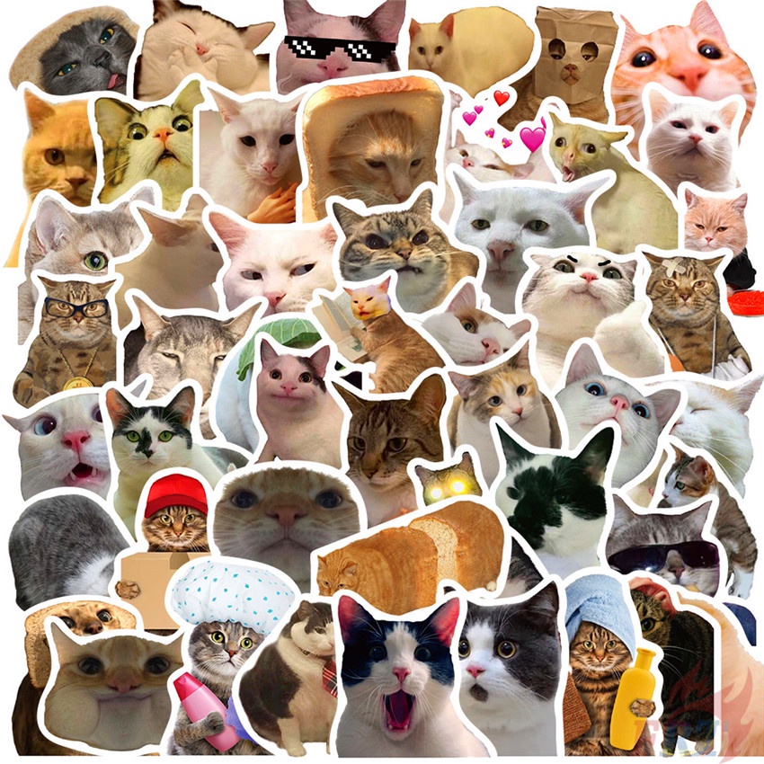 50 Cái / Bộ ❉ Sticker Dán Trang Trí Hình Mèo Emoji Ngộ Nghĩnh 01 ❉ Sticker Dán Tường Chống Thấm Nước Họa Tiết Doodle Hợp Thời Trang