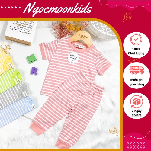 Đồ Bộ Bé Gái, Bé Trai Minky Mom Vải Thun Lạnh Quần Dài Họa Tiết Kẻ Sọc, Bộ Cộc Tay Cho Bé Mặc Nhà MKMTD2203