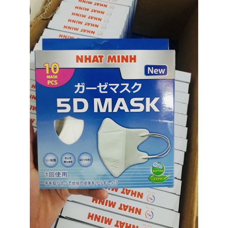 Khẩu Trang 5D Mask Nhật Minh Hộp 10 Chiếc Dày 3 Lớp Vải Không Dệt ôm Sát,Kháng Khuẩn -- GIÁ TẠI XƯỞNG