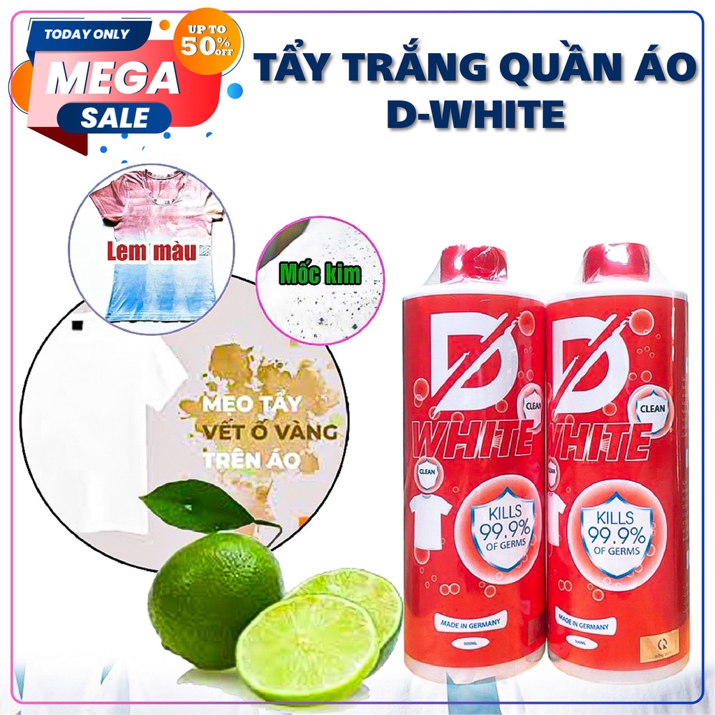 Chai Tẩy trắng quần áo DWHITE - TẨY X5000, an toàn sức khỏe, GIÁ RẺ NHẤT