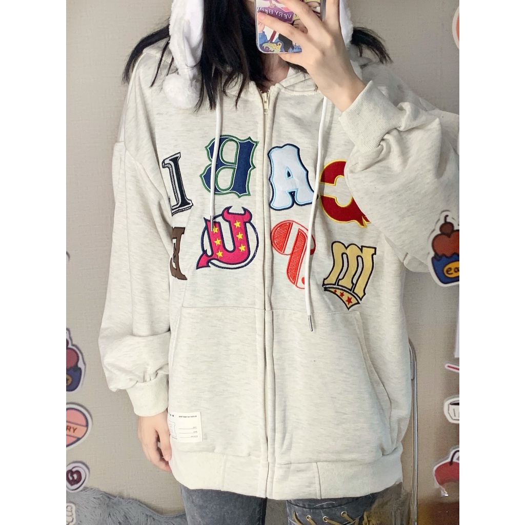 Áo hoodie zip nỉ thêu chữ cabl unisex, áo khoác nỉ nam nữ có khóa kéo chất vải nỉ bông với 2 màu basic