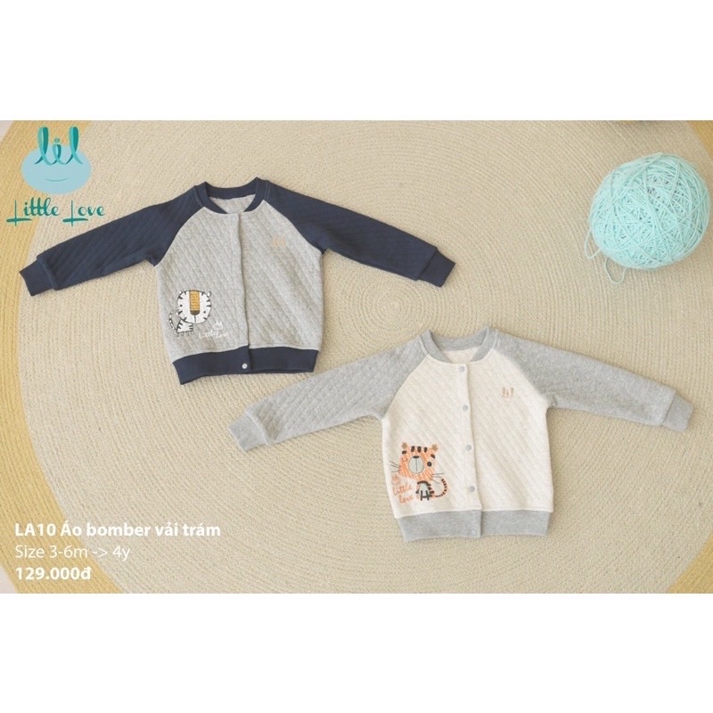 LITTLLE LOVE -Áo khoắc bomber trần bông cho bé trai/gái từ 6m đến 4y