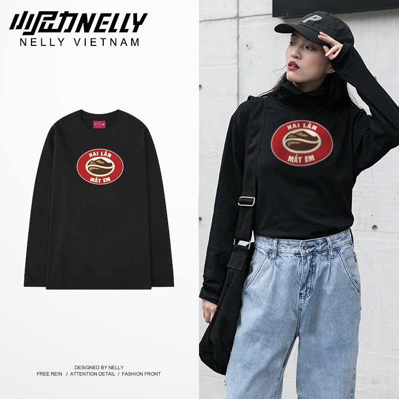 Áo thun dài tay NELLY cotton 100% dáng unisex form rộng in hình Hai lần mất em