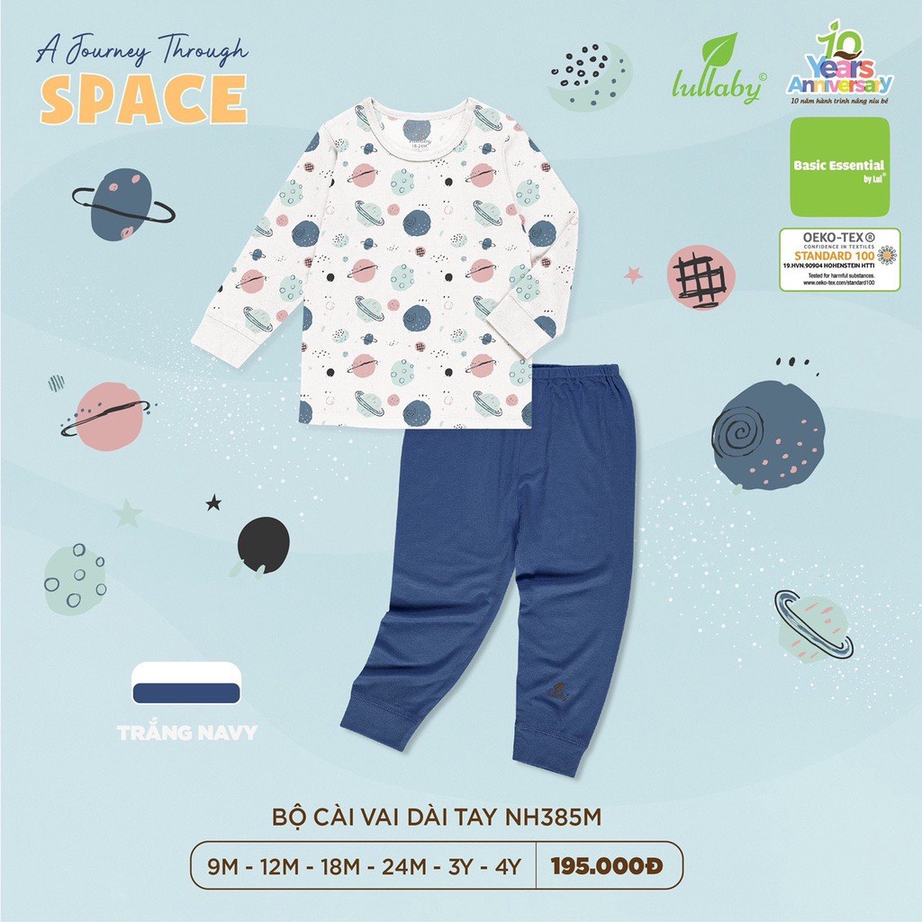 [LULLABY] Bộ Quần Áo Dài Tay Cài Vai Vải Petit Cho Bé NH385M