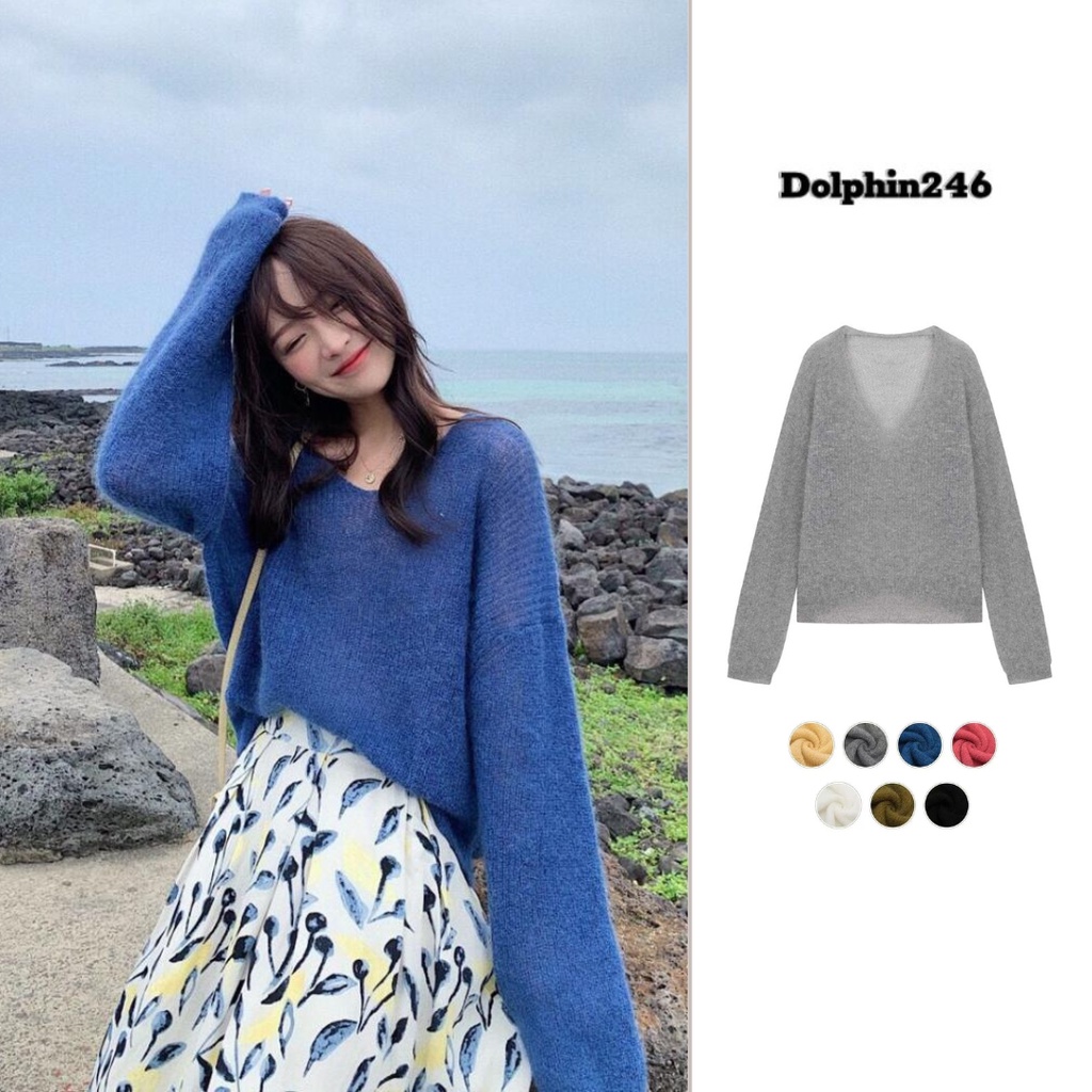 Áo sweater dệt kim len dài tay nhiều màu form dáng rộng cổ V trẻ trung hàng Quảng Châu chất đẹp G-14