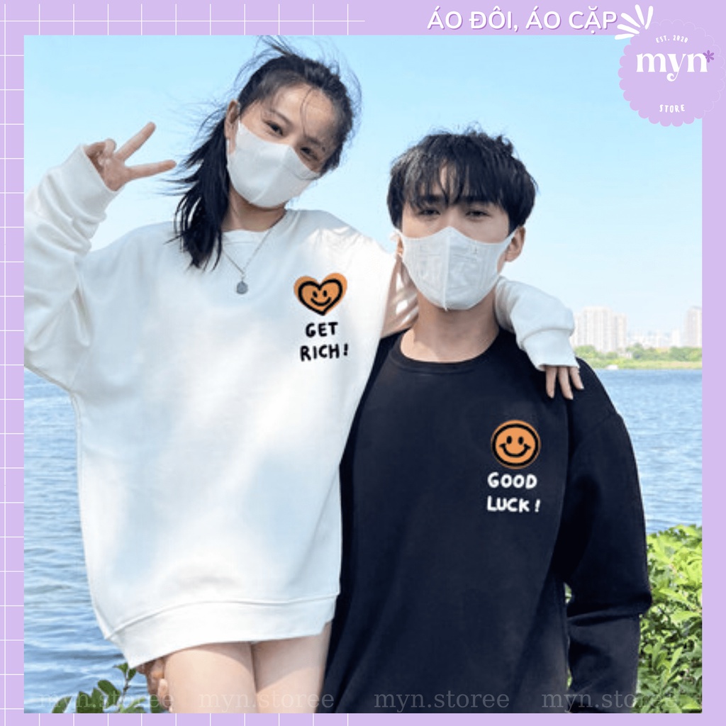 Áo Sweater Nỉ Cặp Đôi, Bạn Thân Hình Mặt Cười, Áo Sweater Nỉ Dày Dặn Nam Nữ Form Rộng Đủ Size