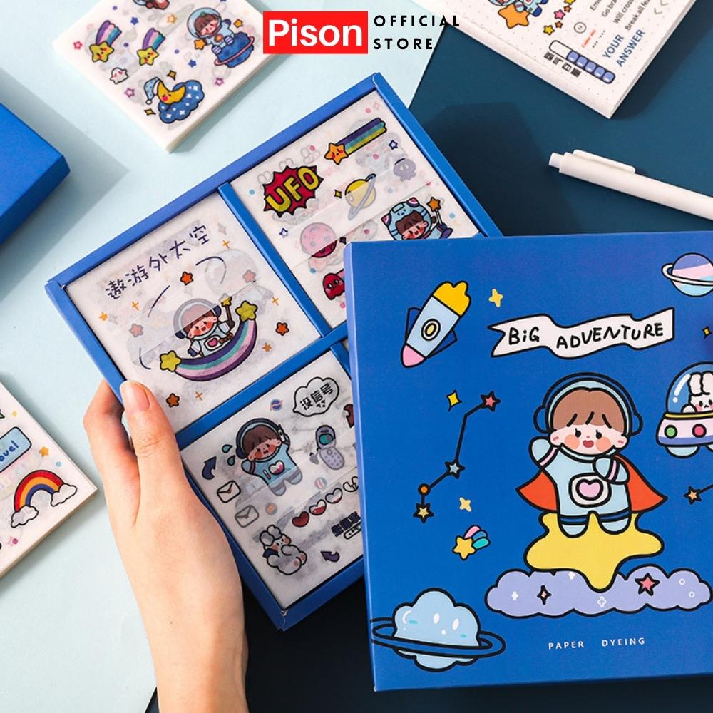 Hộp 100 tấm sticker Pison dễ thương, hình dán cute trang trí điện thoại kệ decor văn phòng phẩm