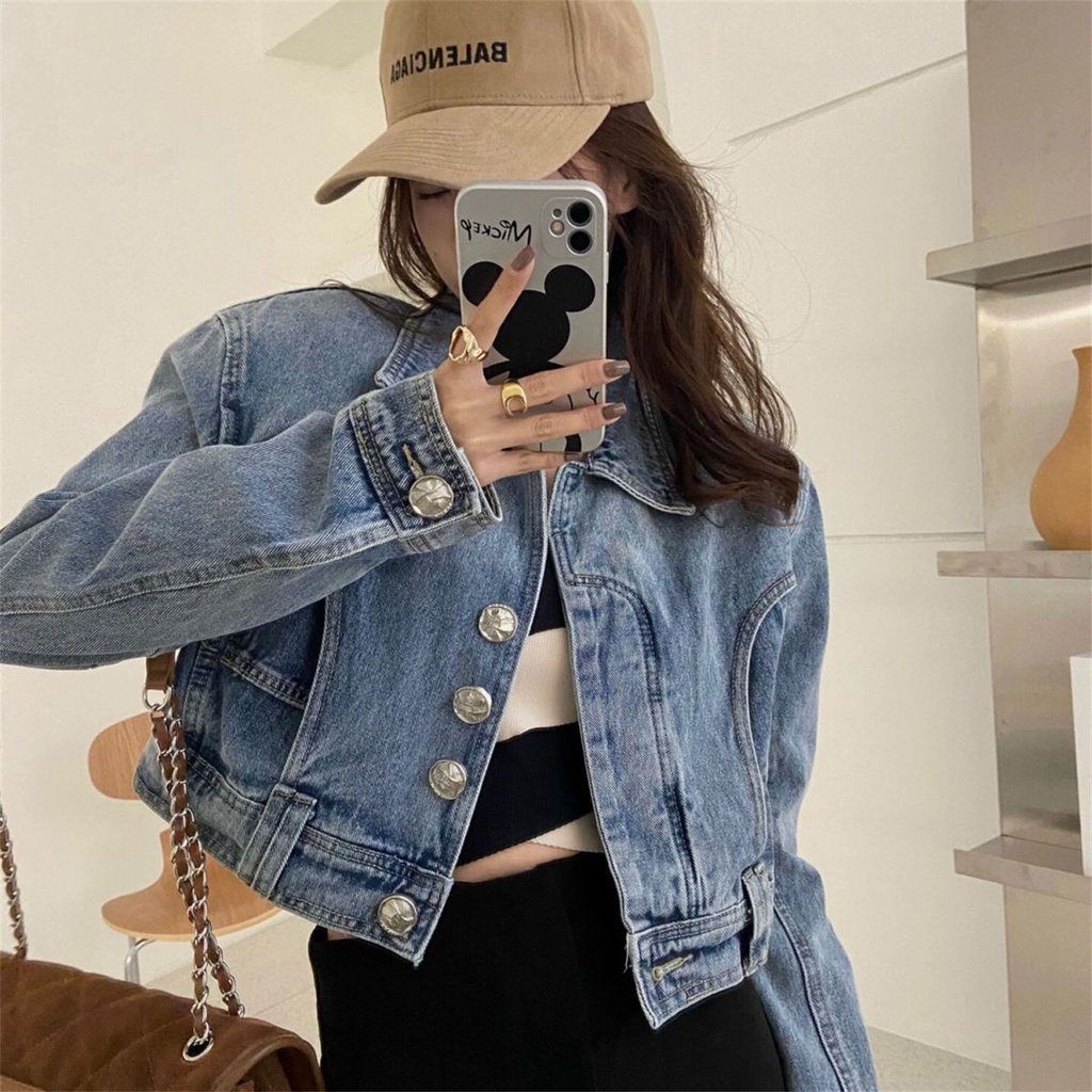 Áo Khoác Denim Dáng Ngắn Phong Cách Hàn Quốc Thời Trang Mùa Xuân 2022 Mới