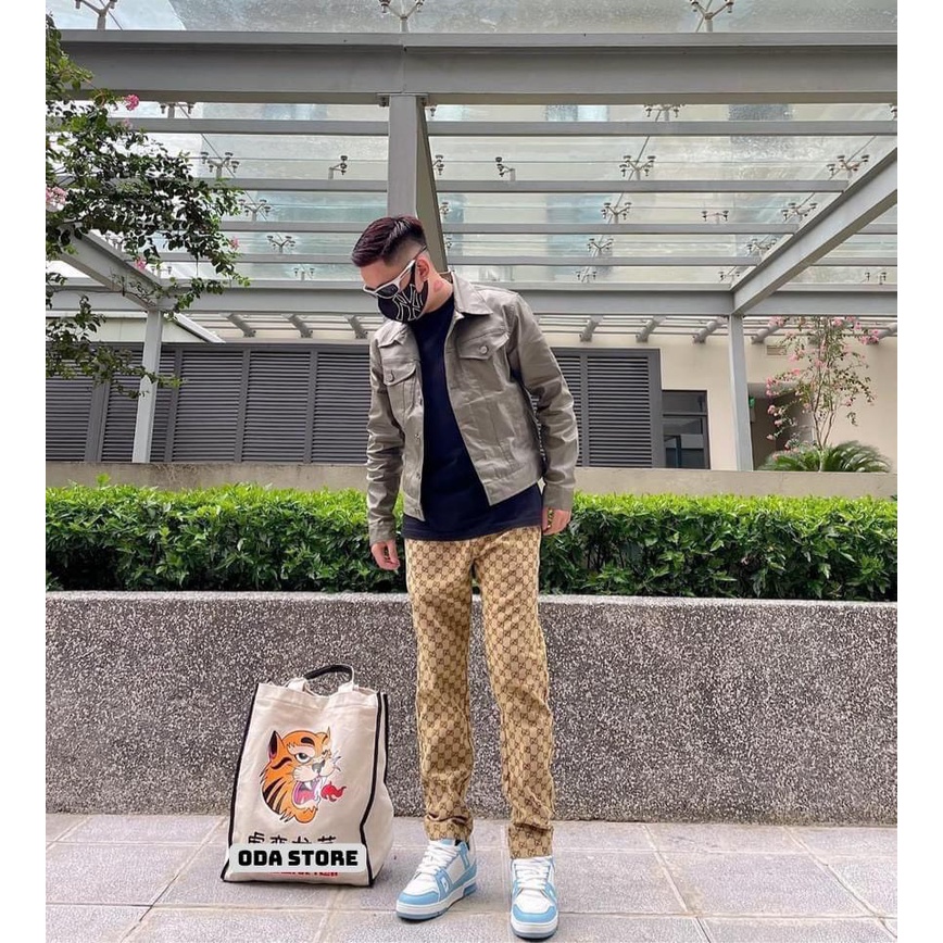 Quần dài nam - quần dài thể thao ống xuông vân GG,BB,DR chất liệu thô hình cao cấp