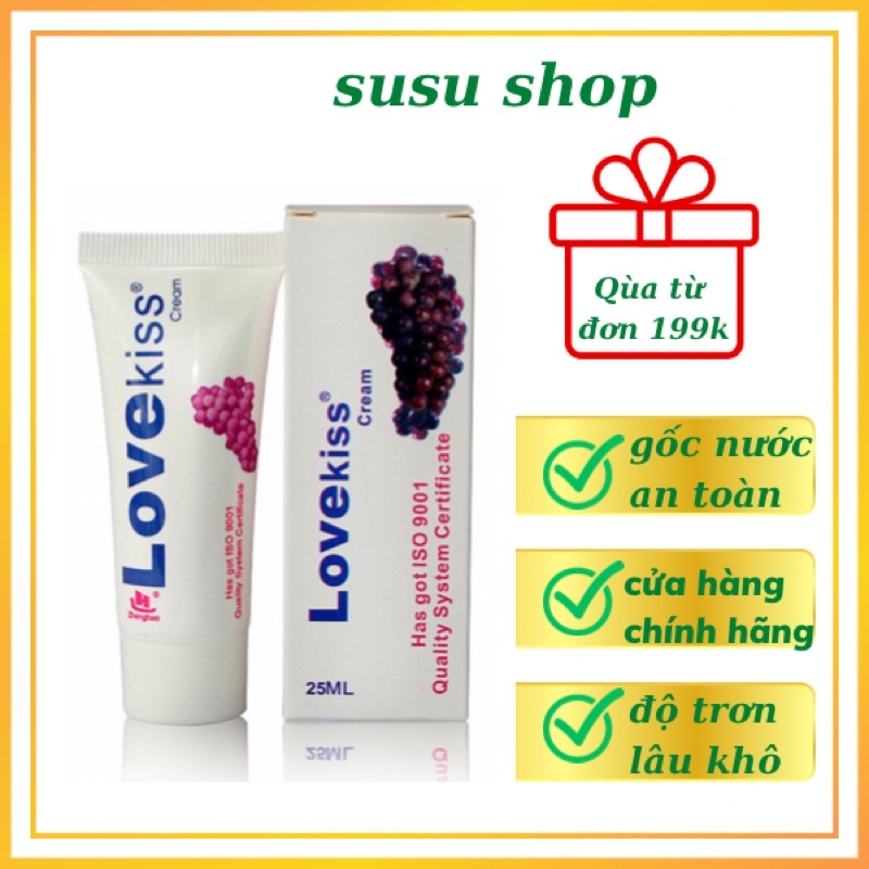 Gel bôi trơn hoa quả vị nho Love kiss 25ml gốc nước , độ trơn lâu khô, an toàn màu trắng