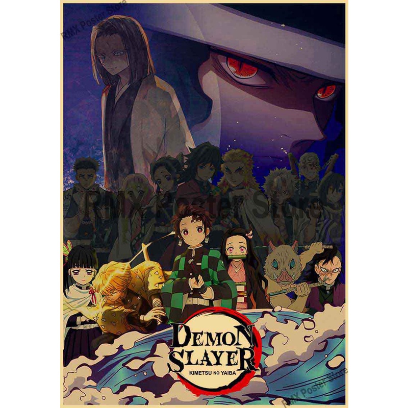Poster Phim Demon Slayer Dán Tường Trang Trí Phong Cách Retro