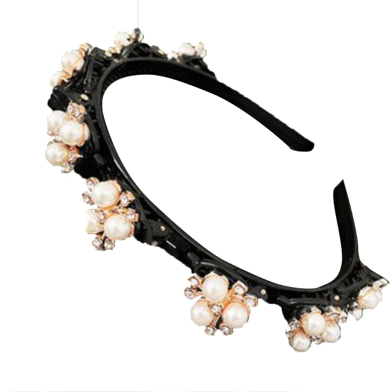 Flgo Bangs Băng Đô Xoắn Đính Đá Ngọc Trai Hai Lớp