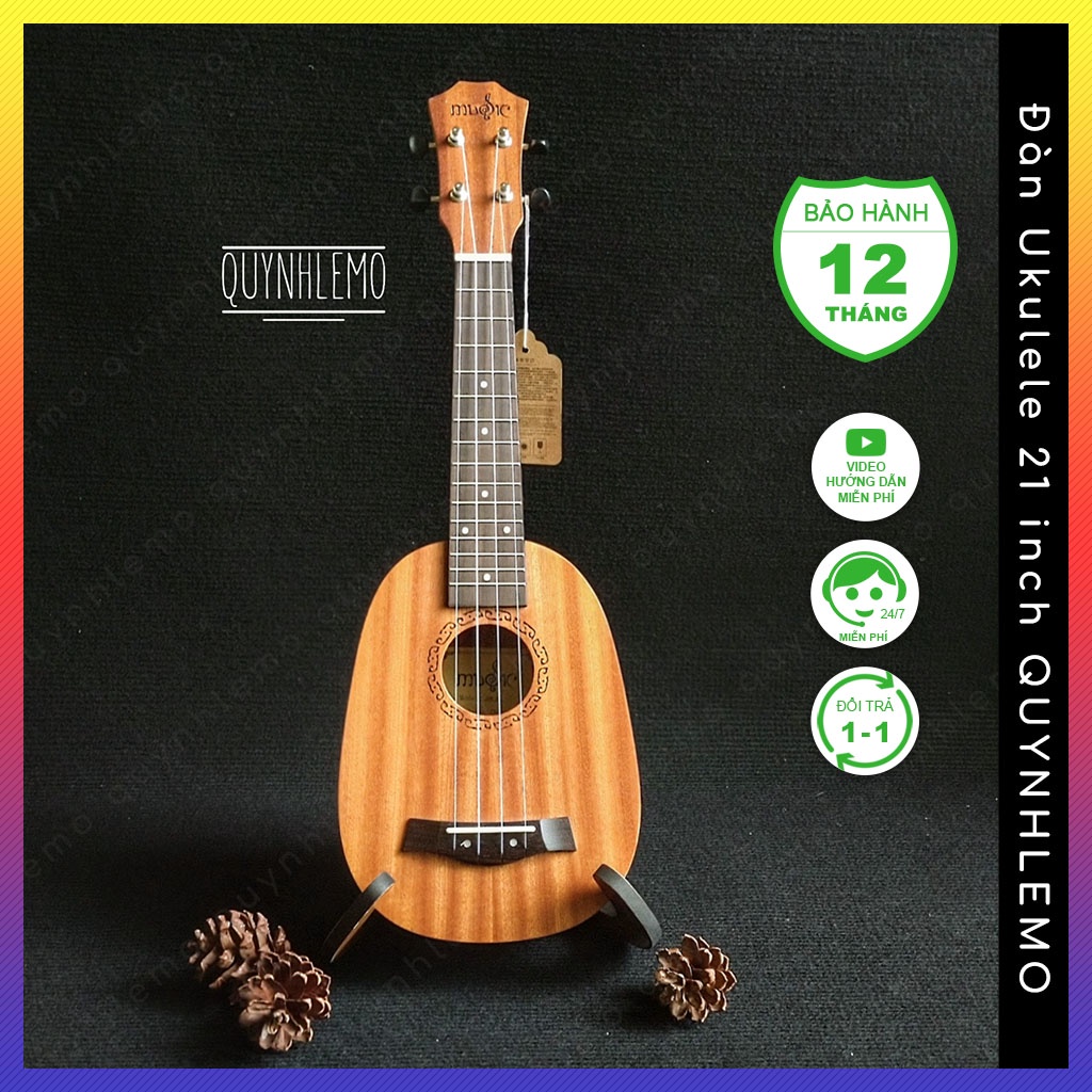 Đàn ukulele 21 inch gỗ sapele tự nhiên bền đẹp nhỏ gọn QUYNHLEMO, Ukulele dáng tròn quả trứng dễ thương