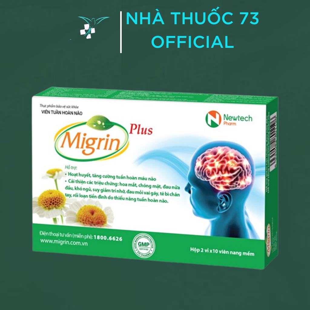 Migrin – Hỗ Trợ Đau Nửa Đầu, Rỗi Loạn Tiền Đình, Hoạt Huyết, Tăng Cường Lưu Thông Máu Não Hộp 20 Viên – Nhà Thuốc 73