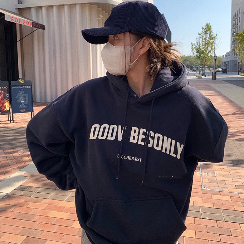 Áo Hoodies Tay Dài Hoạ Tiết Chữ In Phong Cách Hàn Quốc