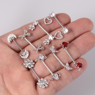 Núm Vú Dễ Thương Barbell Piercings Thép Không Gỉ Pha Lê Zircon Núm Vú Lá Chắn Bao Trái Tim Hoa Núm Vú Nhẫn Trang Sức Cơ Thể