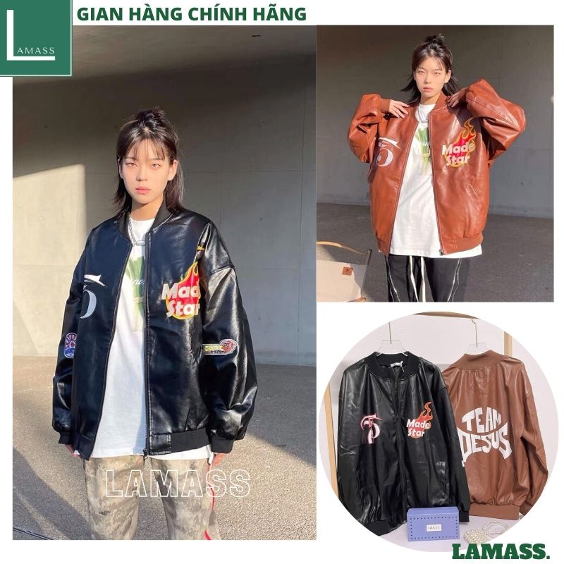Áo khoác bomber da 2 màu đen nâu - áo bóng chày thể thao nam nữ UNISEX from rộng jackit ulzzang hàn quốc - lamass