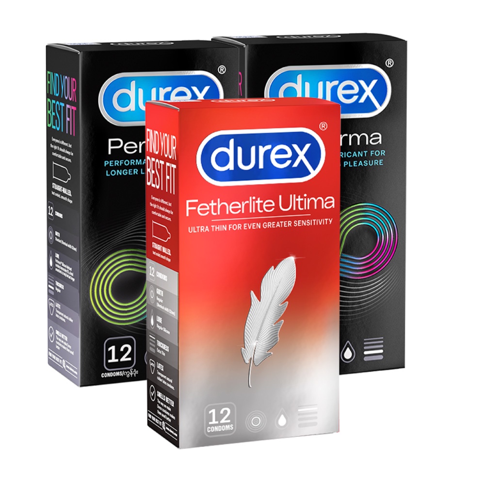 Bộ 2 bao cao su Durex Performa kéo dài thời gian và 1 Durex Durex Fetherlite Ultima siêu mỏng (size 52mm, hộp 12 bao)