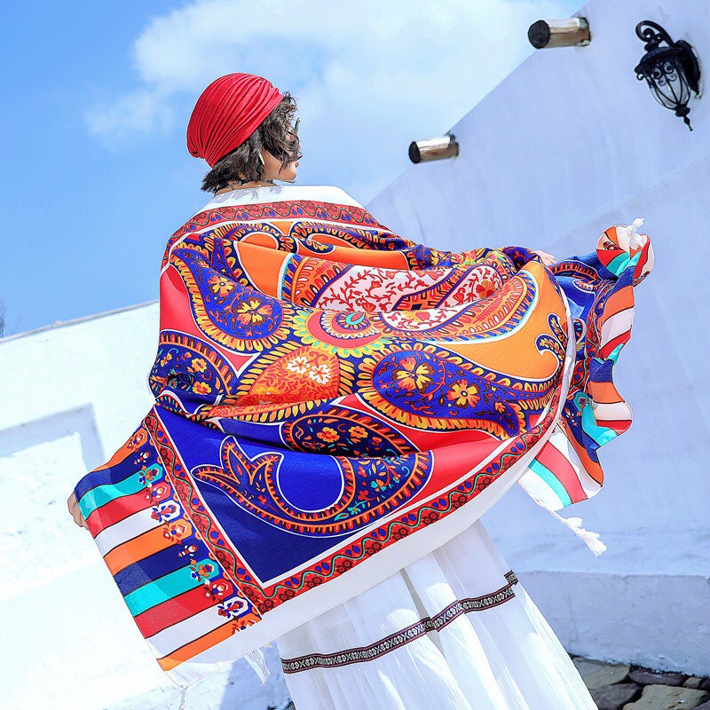 Khăn Choàng BoHo Họa Tiết Thổ Cẩm, Khăn Choàng Đi Biển Phong Cách Vintage dễ thương đáng yêu