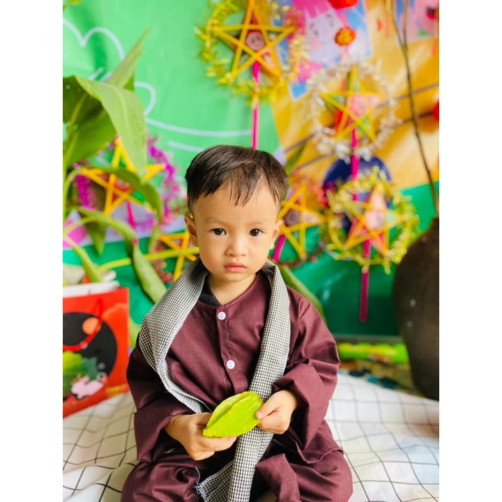 Bộ quần áo bà ba cho bé trai, bé gái có kèm khăn chất đẹp