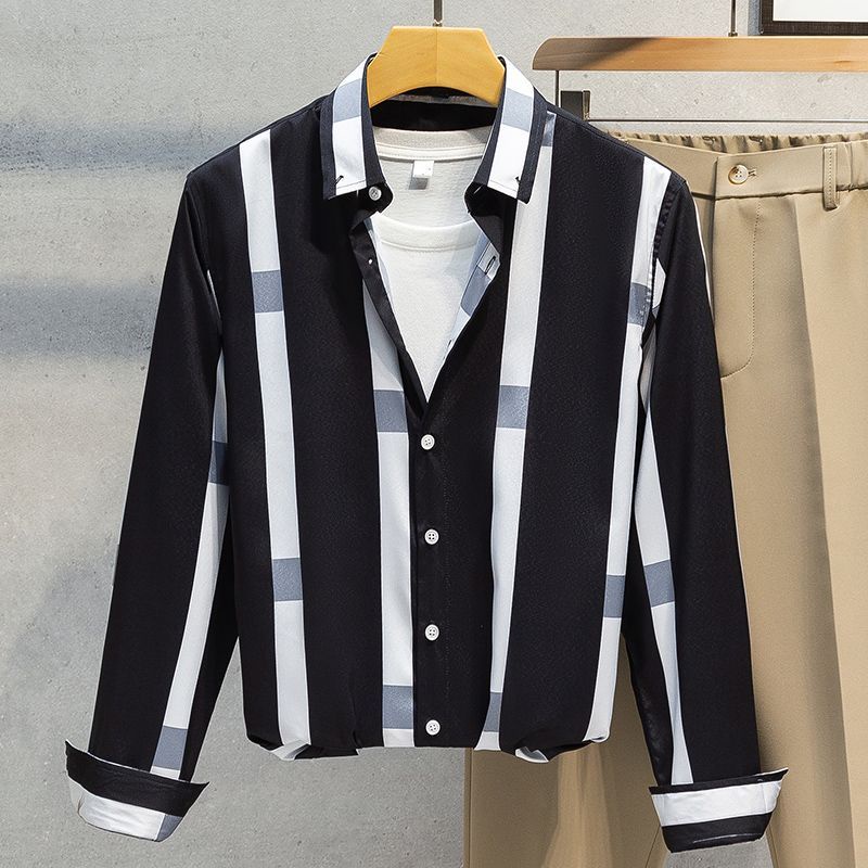 Áo Sơ Mi Nam Dài Tay Sọc Ca Rô Phong Cách Hàn Quốc