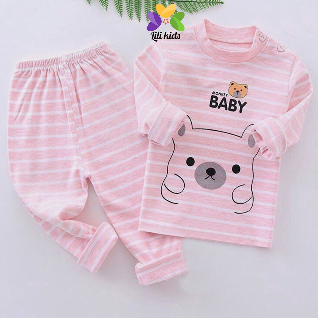 Bộ thu đông cho bé LILI.KIDS in hình gấu chất cotton nỉ mềm và ấm, Bộ dài tay cho bé trai bé gái 1 2 3 4 tuổi BDT09