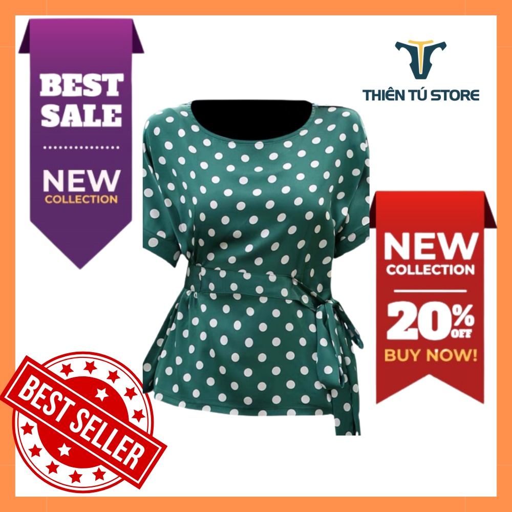 Áo kiểu nữ trung niên sang trọng Thiên Tú , họa tiết chấm bi nhỏ chất voan mát mẻ thanh lịch tinh tế