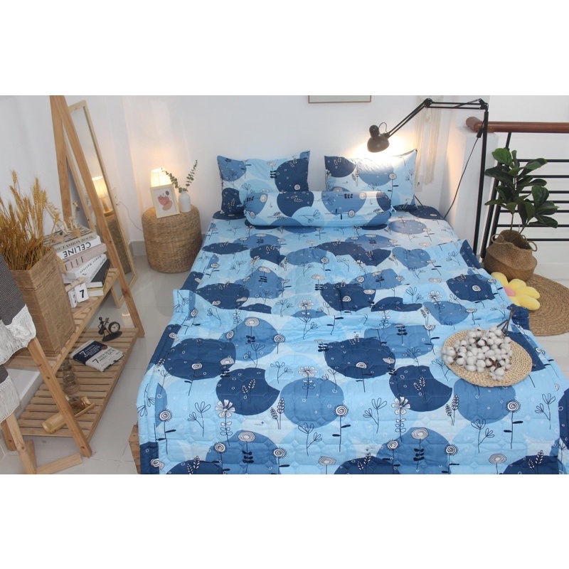 Drap Thắng Lợi, ga giường cao cấp cotton thoáng mát chuẩn logo mẫu BI XANH LỚN