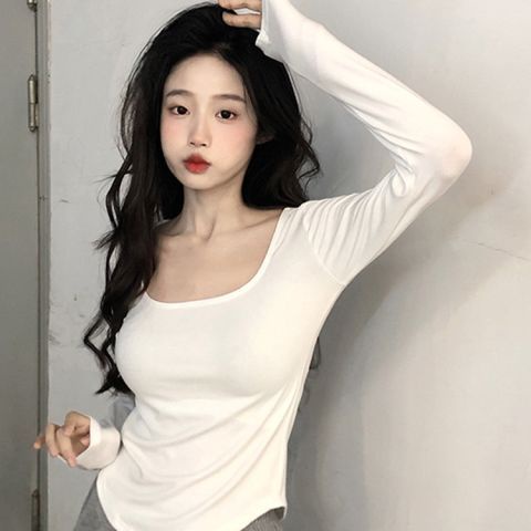 Áo Thun Thể Thao Tay Dài Cổ Vuông Ôm Eo Chất Liệu Cotton Thoáng Khí Thời Trang Mùa Hè 0928
