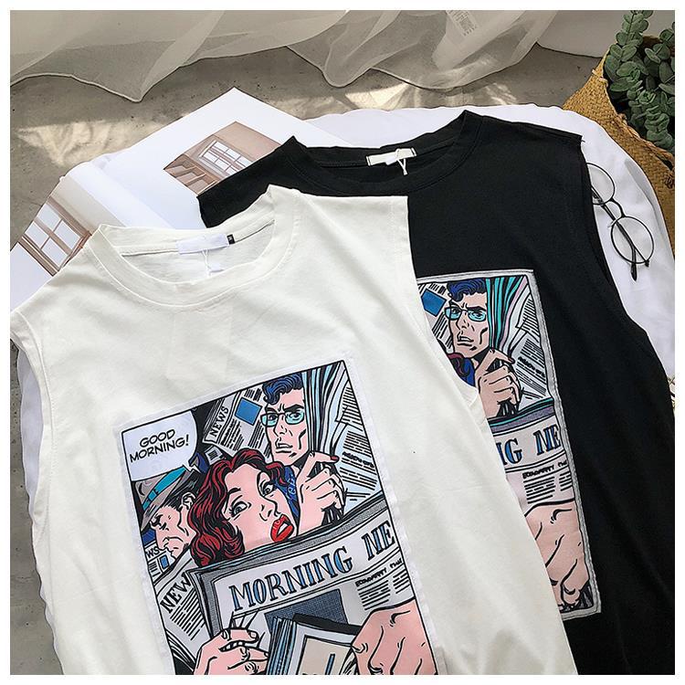 Áo Thun Tank Top Nữ A049 Form Rộng hoạt hình thể thao năng động Áo Phông 3 Lỗ Sát Nách thập Gym Yoga