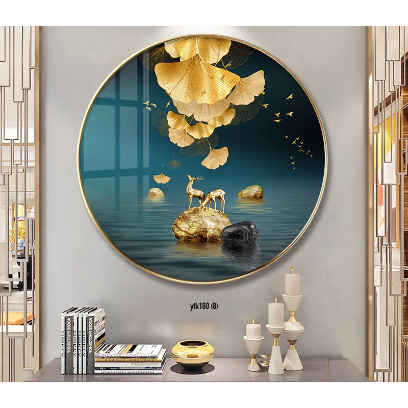 TRANH NAI VÀNG, HOA ĐÀO VỀ ĐÊM 3D TRÁNG GƯƠNG MICA ĐỘC ĐÁO SANG TRỌNG HÌNH TRÒN KÍCH THƯỚC 40*40/50*50/60*60