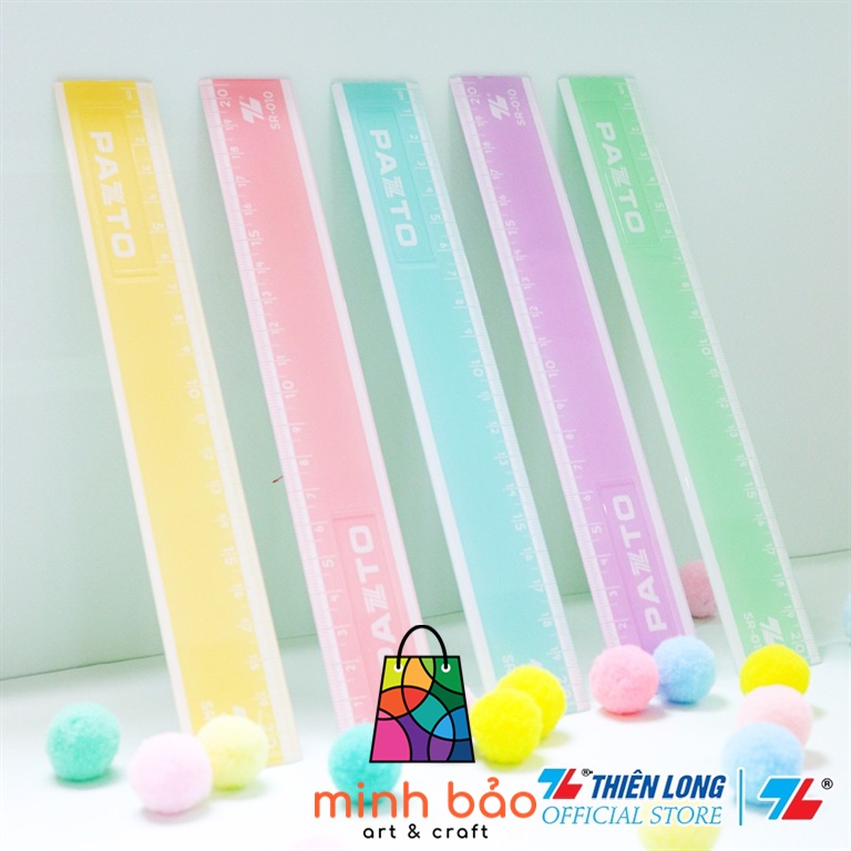 BỘ 3 CÂY THƯỚC NHỰA THẲNG MÀU PASTEL DÀI 20 CM THIÊN LONG PAZTO SR-010